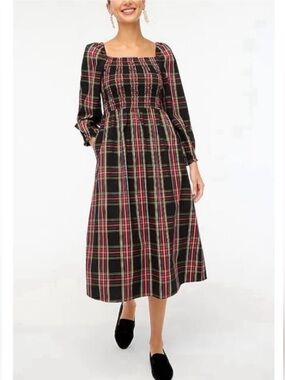 J.Crew // Smocked Tartan Plaid Midi Dress